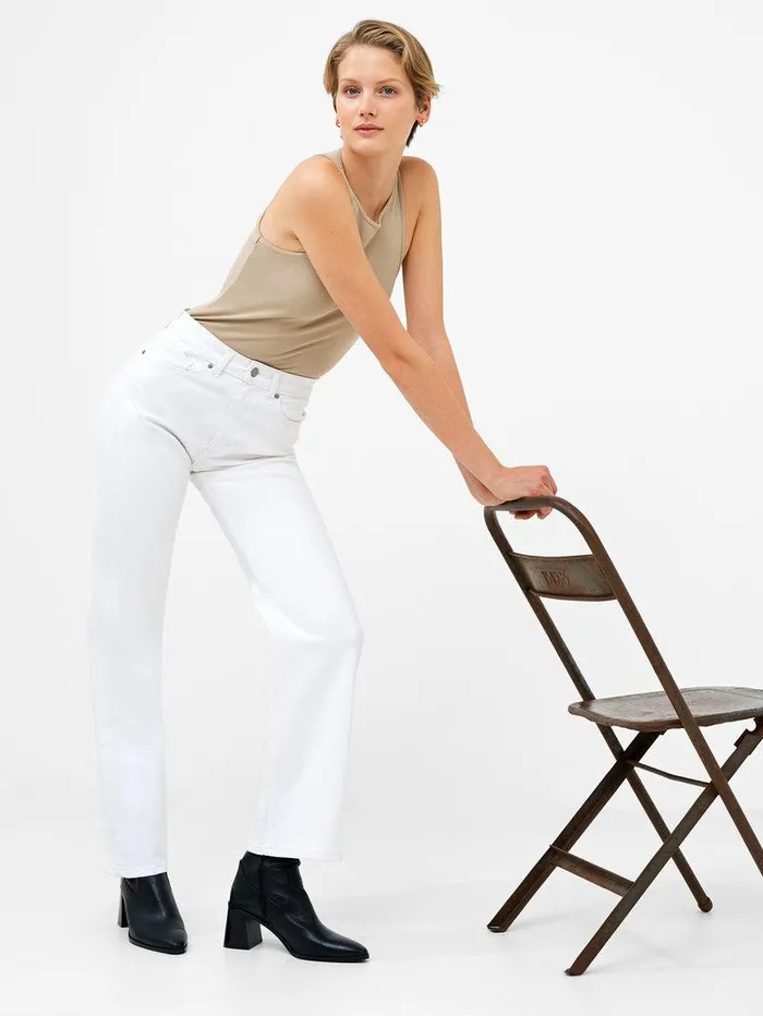 French Connection Trousers Woman Denim Stretch Wide Leg Jeans 34 Inch White