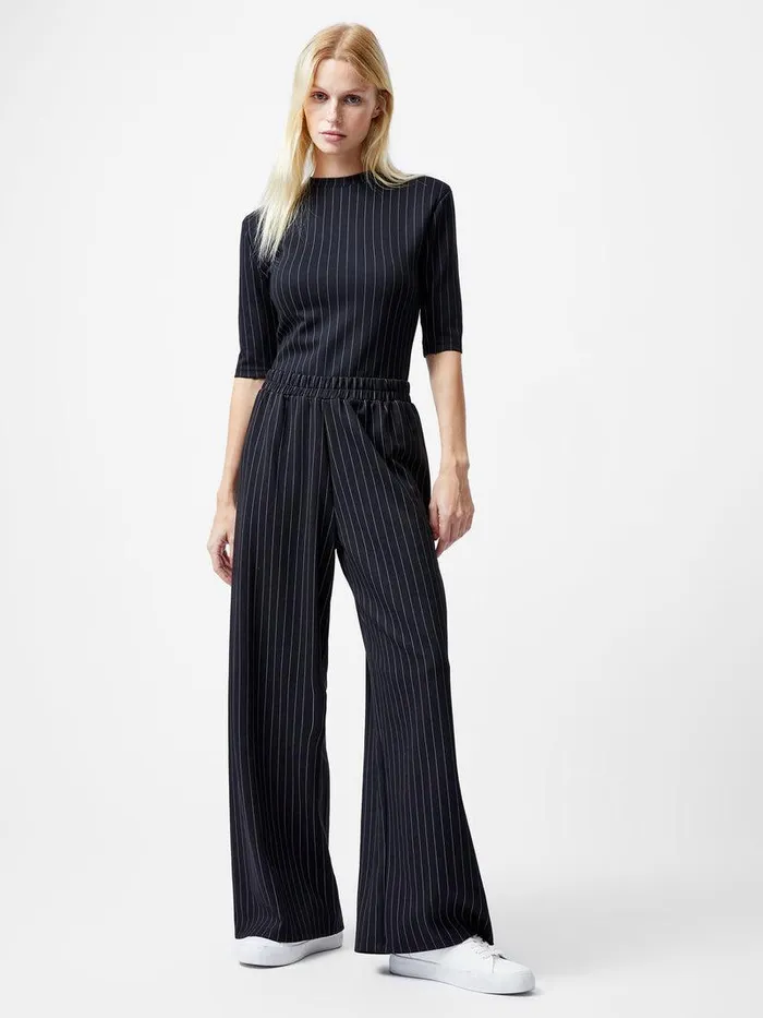 French Connection Trousers Woman Regina Jersey Pinstripe Wide Leg Trousers Blackwhite