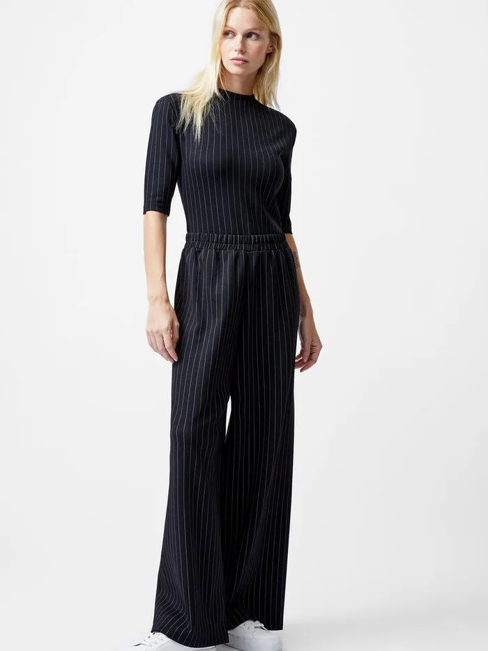 French Connection Trousers Woman Regina Jersey Pinstripe Wide Leg Trousers Blackwhite