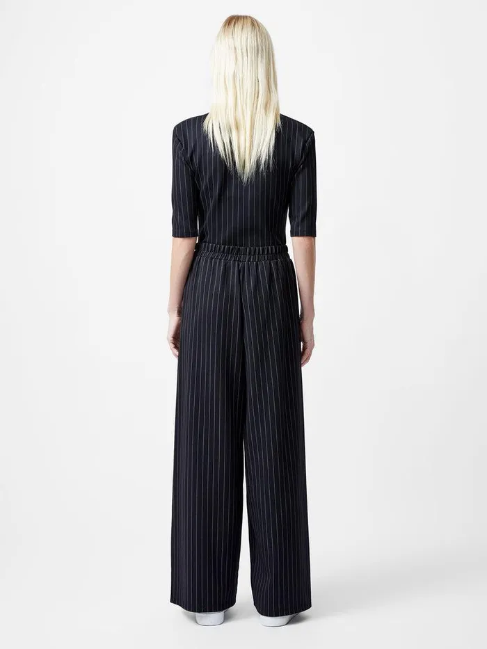 French Connection Trousers Woman Regina Jersey Pinstripe Wide Leg Trousers Blackwhite