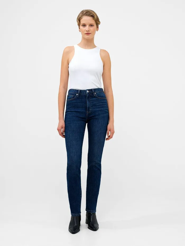 French Connection Trousers Woman Stretch Denim Cigarette Fit Full Length Jeans 34 Inch Mid Wash