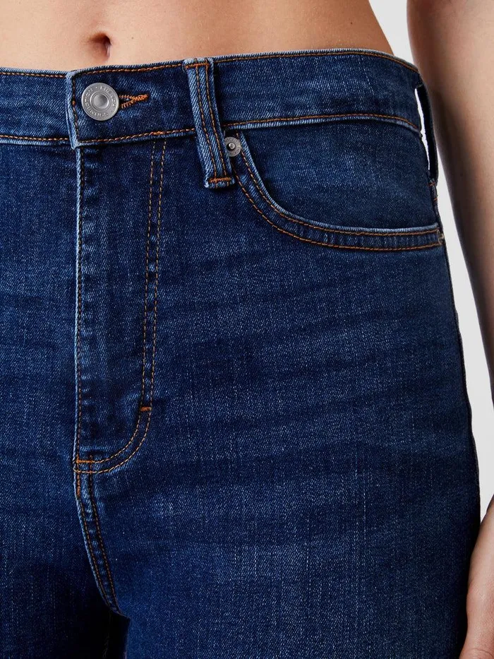 French Connection Trousers Woman Stretch Denim Cigarette Fit Full Length Jeans 34 Inch Mid Wash