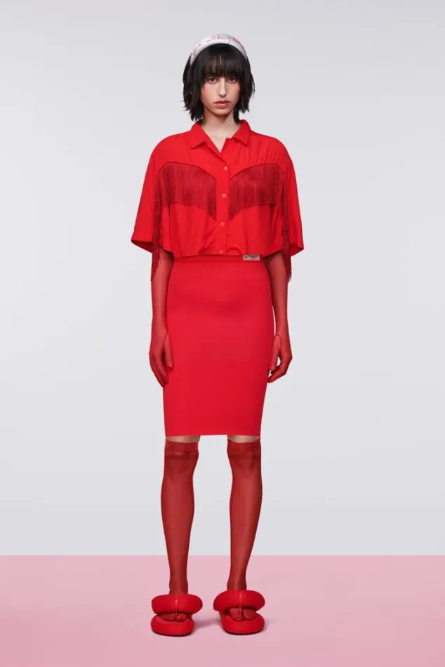 Fringe Crop Shirt Red Red Women Fiorucci