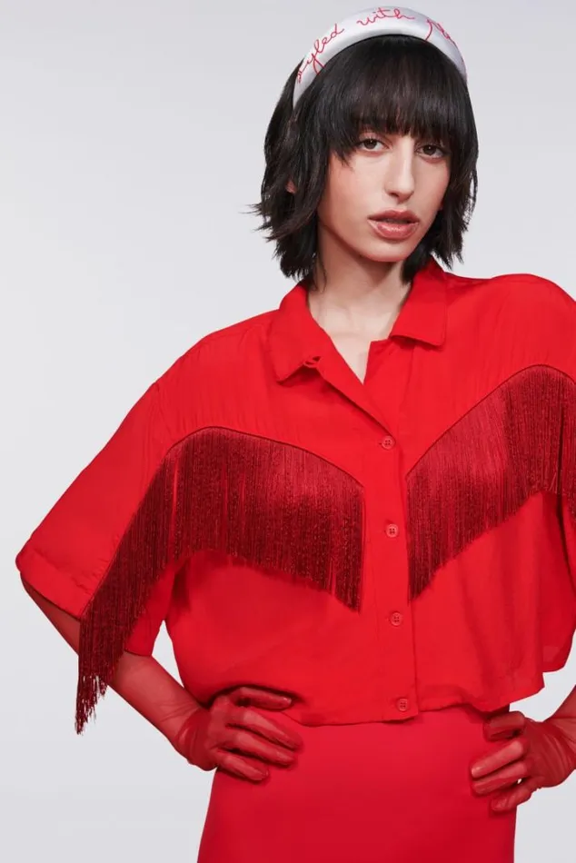 Fringe Crop Shirt Red Red Women Fiorucci Fringe Crop Shirt Red Red Women Fiorucci