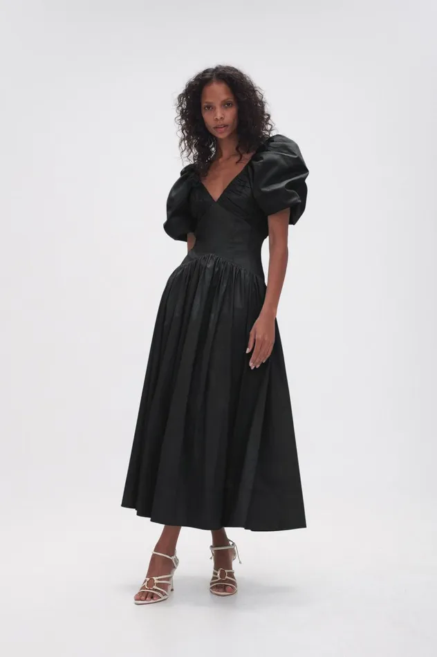 Gabrielle Plunge Midi Dress Black Women Aje Dresses