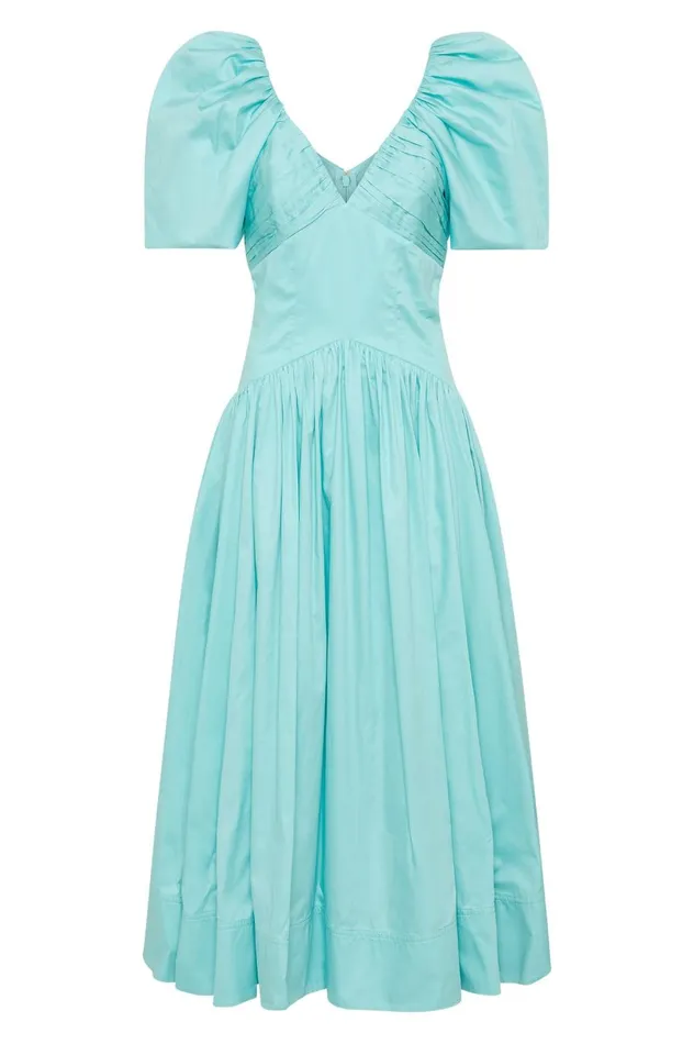 Gabrielle Plunge Midi Dress Spearmint Blue Women Aje Dresses Gabrielle Plunge Midi Dress Spearmint Blue Women Aje Dresses
