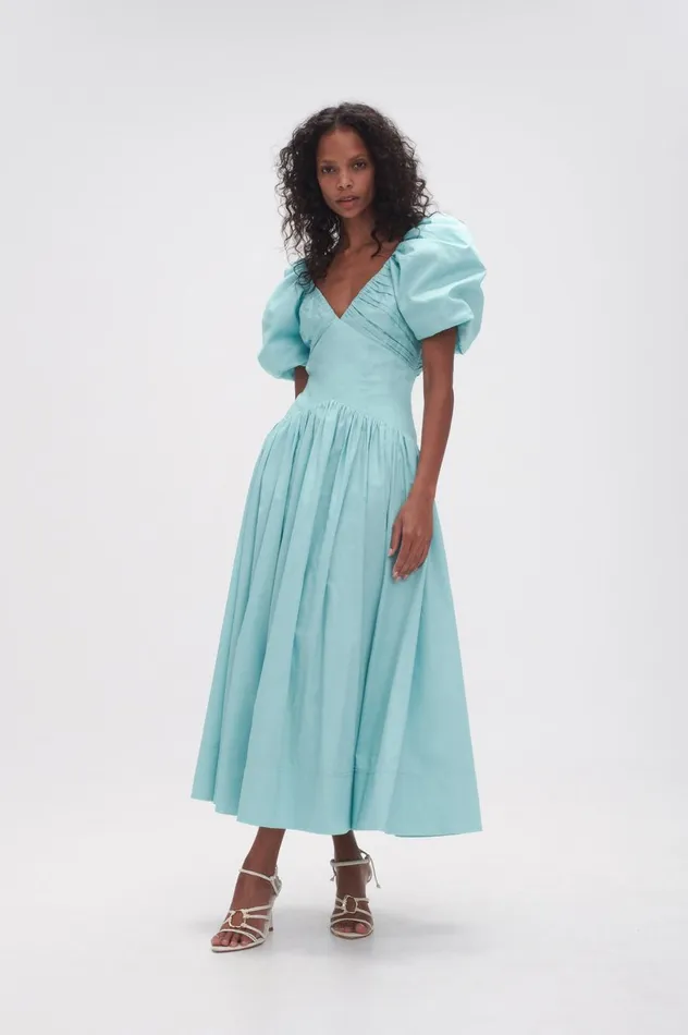 Gabrielle Plunge Midi Dress Spearmint Blue Women Aje Dresses Gabrielle Plunge Midi Dress Spearmint Blue Women Aje Dresses