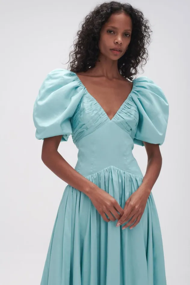 Gabrielle Plunge Midi Dress Spearmint Blue Women Aje Dresses Gabrielle Plunge Midi Dress Spearmint Blue Women Aje Dresses