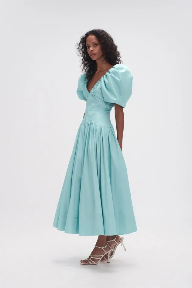Gabrielle Plunge Midi Dress Spearmint Blue Women Aje Dresses Gabrielle Plunge Midi Dress Spearmint Blue Women Aje Dresses