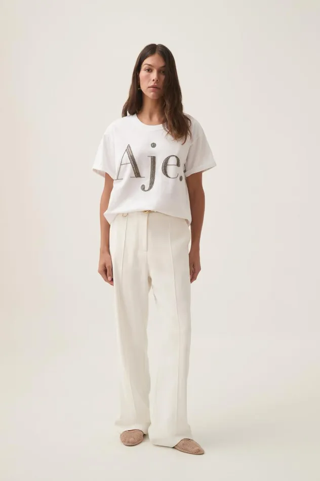 Glint Embellished Logo Tee Whitegunmetal Women Aje Tees Glint Embellished Logo Tee Whitegunmetal Women Aje Tees
