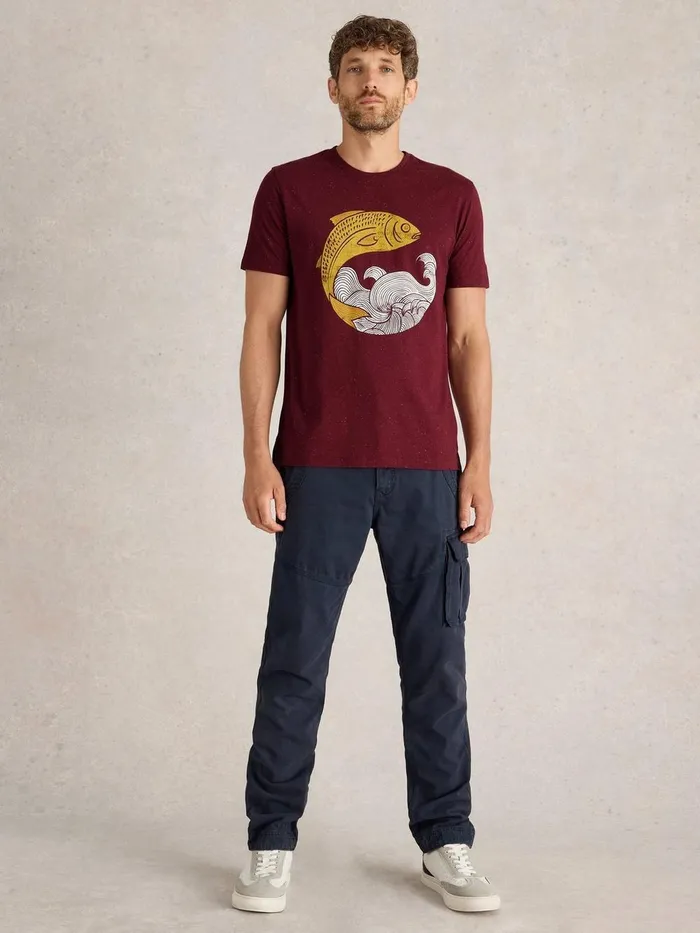 Gone Fishing Graphic Tee Plum Purple Print Men White Stuff TShirts