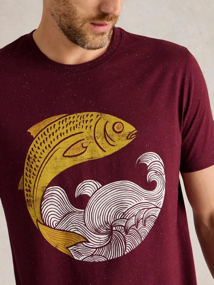 Gone Fishing Graphic Tee Plum Purple Print Men White Stuff TShirts Gone Fishing Graphic Tee Plum Purple Print Men White Stuff TShirts