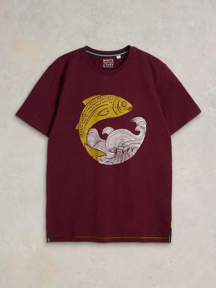 Gone Fishing Graphic Tee Plum Purple Print Men White Stuff TShirts Gone Fishing Graphic Tee Plum Purple Print Men White Stuff TShirts