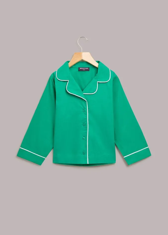 Green Contrast Piping Pyjamas Kids Whistles Mini Me