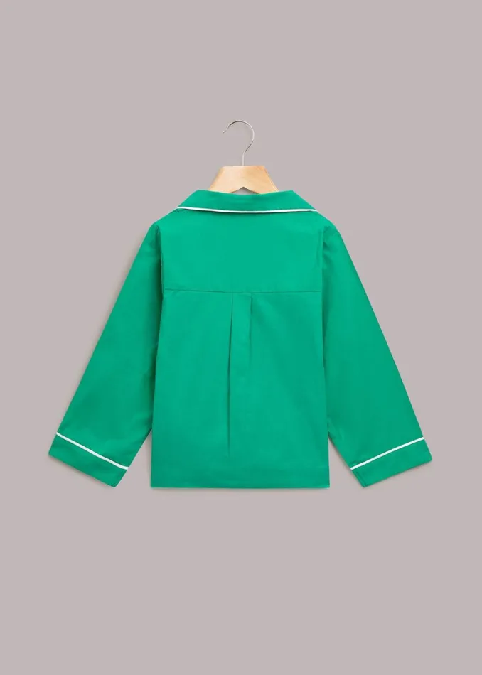 Green Contrast Piping Pyjamas Kids Whistles Mini Me