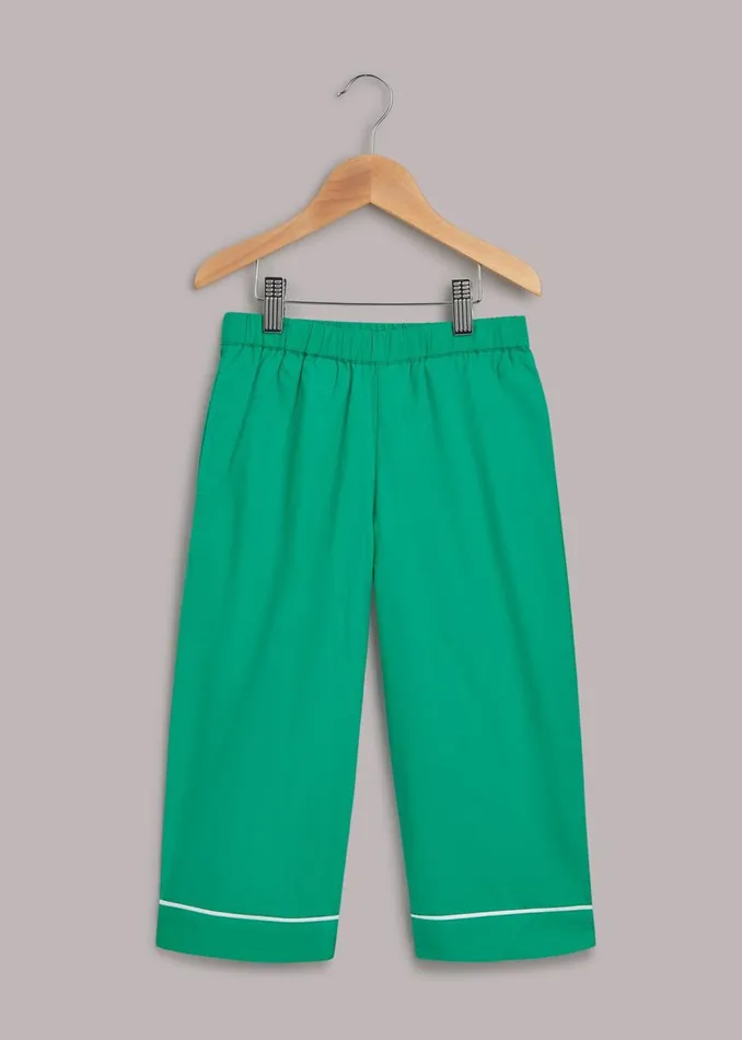 Green Contrast Piping Pyjamas Kids Whistles Mini Me