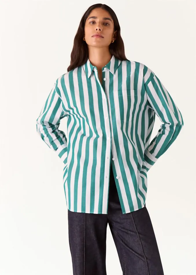 Green Stripe Oversized Shirt Women Whistles Tops