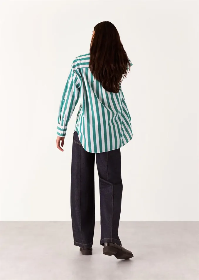 Green Stripe Oversized Shirt Women Whistles Tops