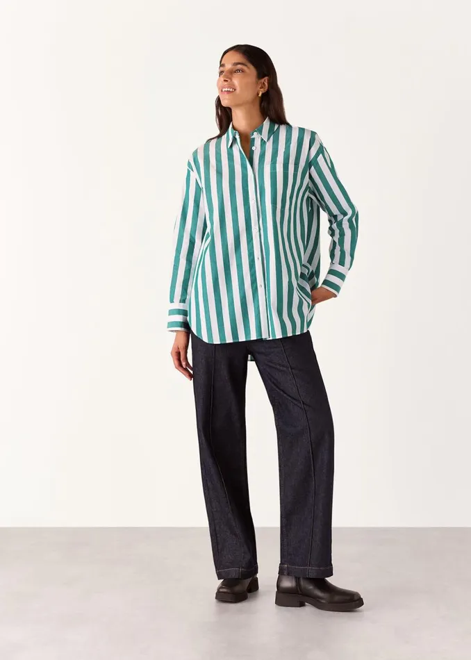 Green Stripe Oversized Shirt Women Whistles Tops