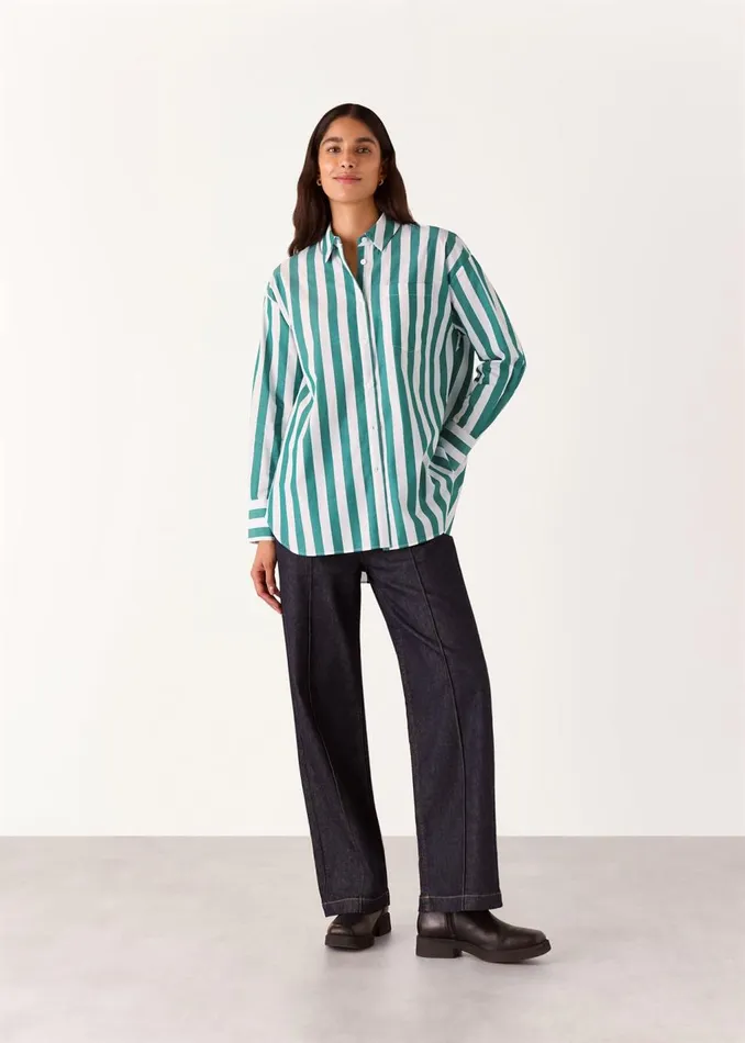 Green Stripe Oversized Shirt Women Whistles Tops