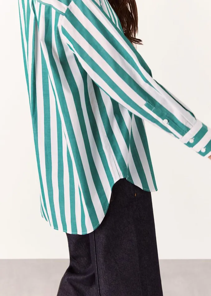 Green Stripe Oversized Shirt Women Whistles Tops