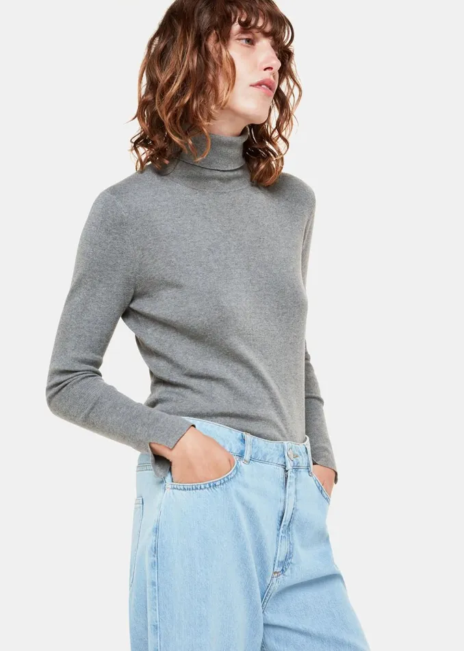 Grey Maja Knitted Polo Neck Knit Women Whistles Knitwear and Cashmere