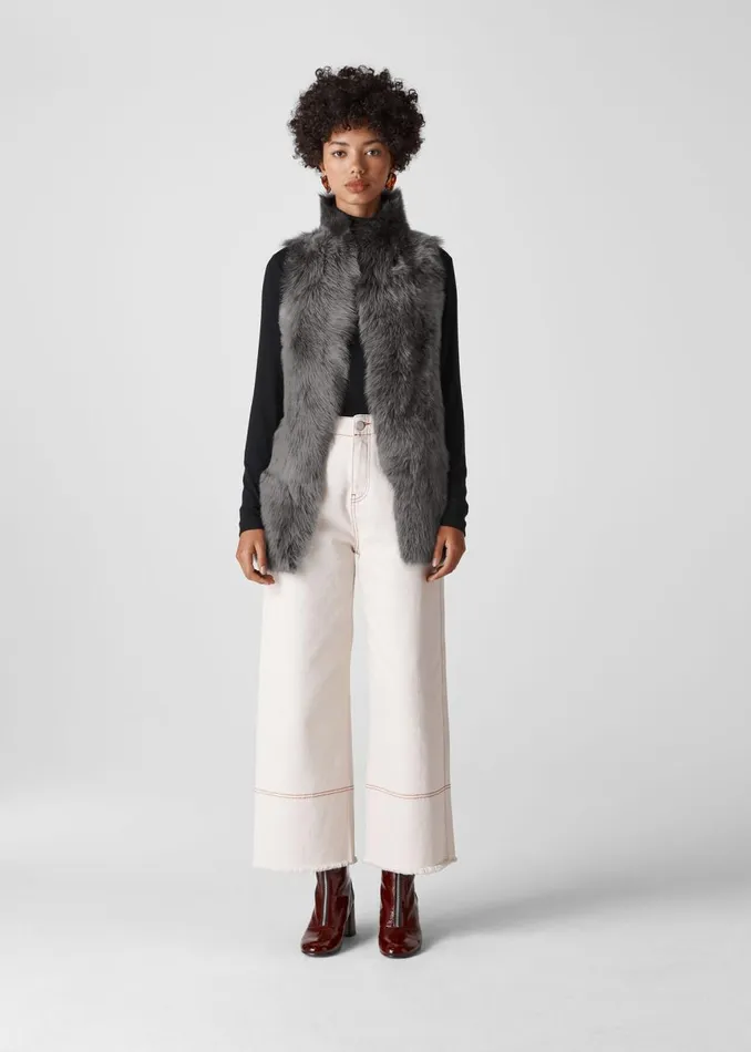 Grey Sheepskin Reversible Gilet Women Whistles Coats and Jackets