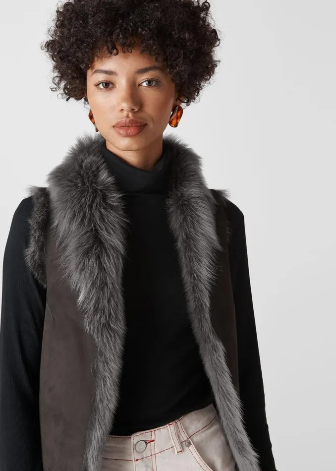 Grey Sheepskin Reversible Gilet Women Whistles Coats and Jackets