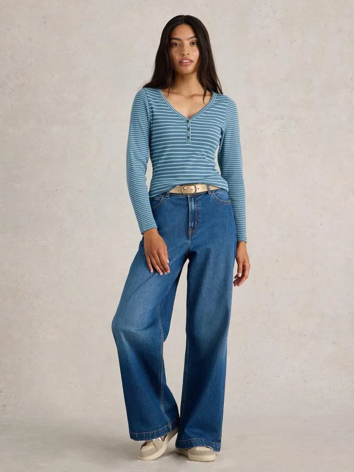 HALLEY RIB STRIPE HENLEY Blue Multi Women White Stuff Tops and Tees