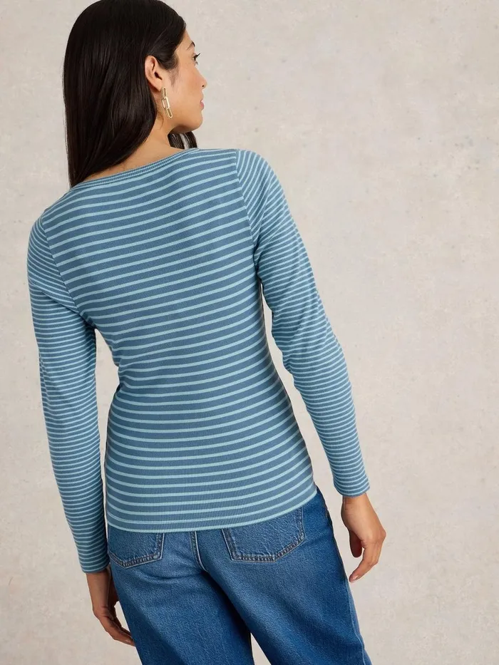 HALLEY RIB STRIPE HENLEY Blue Multi Women White Stuff Tops and Tees HALLEY RIB STRIPE HENLEY Blue Multi Women White Stuff Tops and Tees