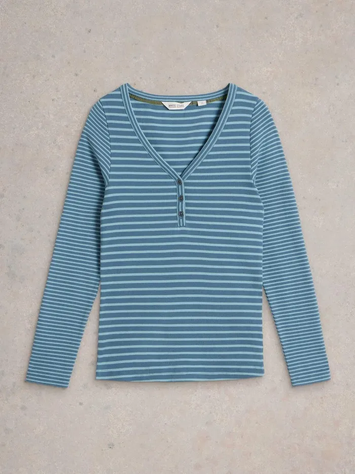 HALLEY RIB STRIPE HENLEY Blue Multi Women White Stuff Tops and Tees HALLEY RIB STRIPE HENLEY Blue Multi Women White Stuff Tops and Tees