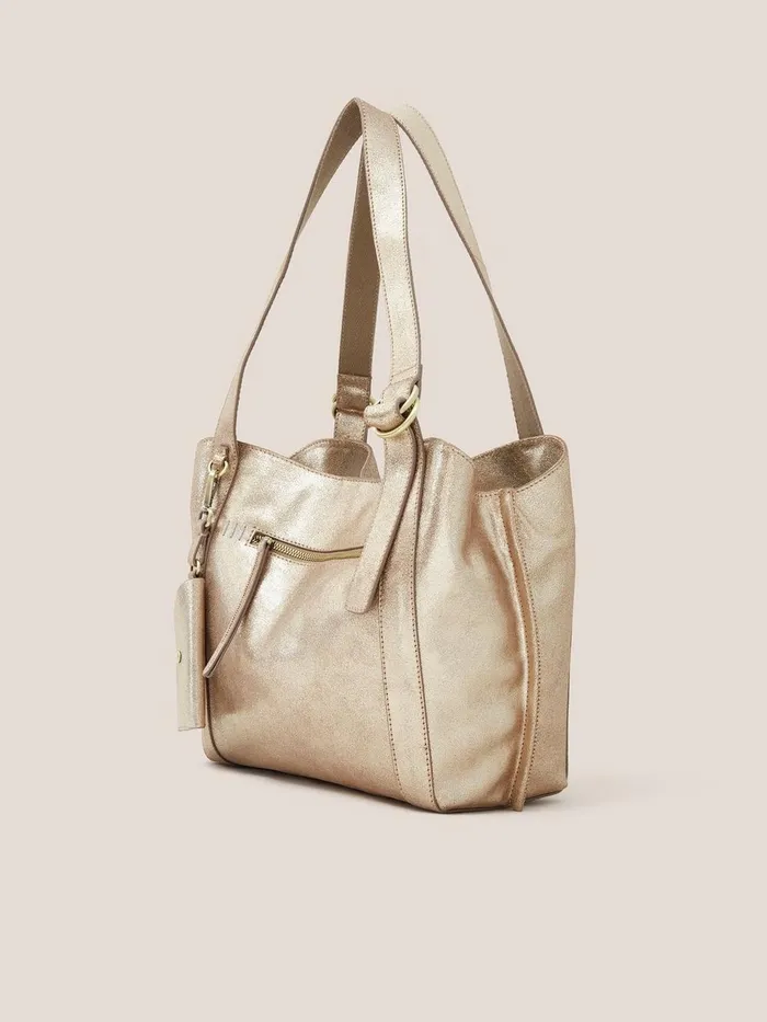 Hannah Tote Gold Tone Metallic Women White Stuff Bags and Purses