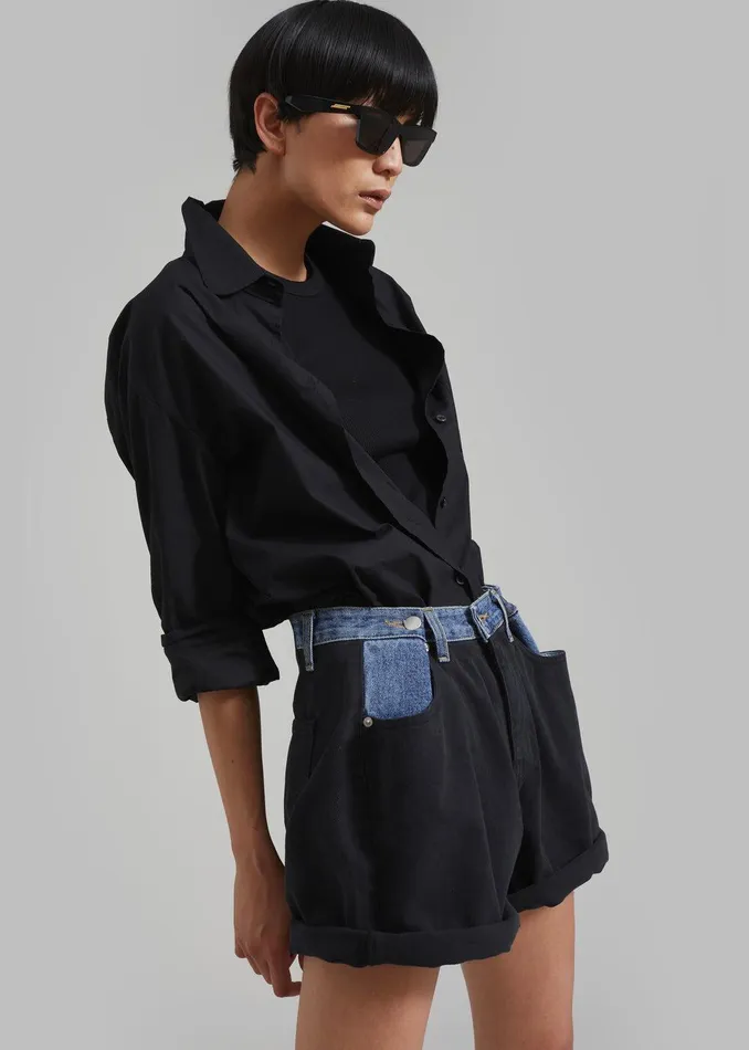 Hayla Contrast Denim Shorts 8211 BlackBlue Women The Frankie Shop Clothing