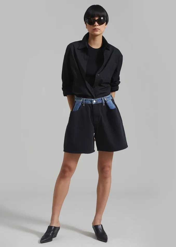 Hayla Contrast Denim Shorts 8211 BlackBlue Women The Frankie Shop Clothing