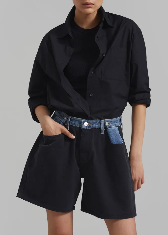 Hayla Contrast Denim Shorts 8211 BlackBlue Women The Frankie Shop Clothing