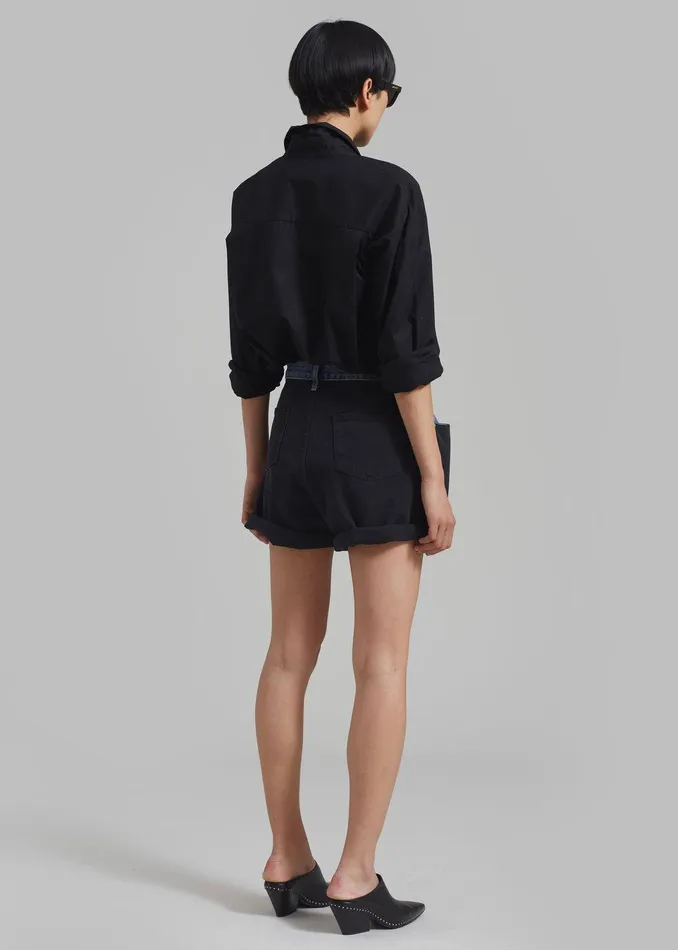 Hayla Contrast Denim Shorts 8211 BlackBlue Women The Frankie Shop Clothing