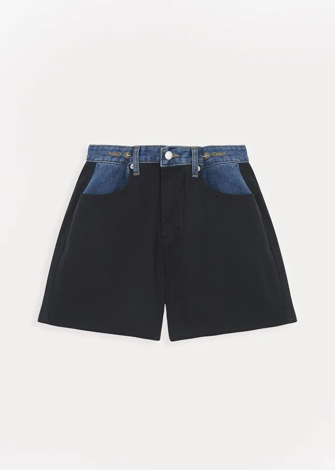 Hayla Contrast Denim Shorts 8211 BlackBlue Women The Frankie Shop Clothing