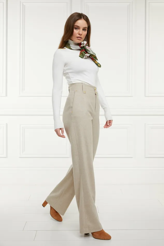 Holland Cooper Trousers Womens High Waisted Straight Trouser Oatmeal Holland Cooper Trousers Womens High Waisted Straight Trouser Oatmeal