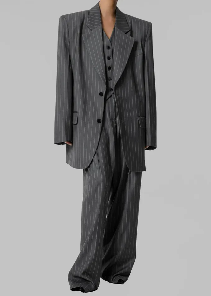 Holland Padded Shoulder Blazer 8211 CharcoalWhite Pinstripe Women The Frankie Shop Clothing Holland Padded Shoulder Blazer 8211 CharcoalWhite Pinstripe Women The Frankie Shop Clothing