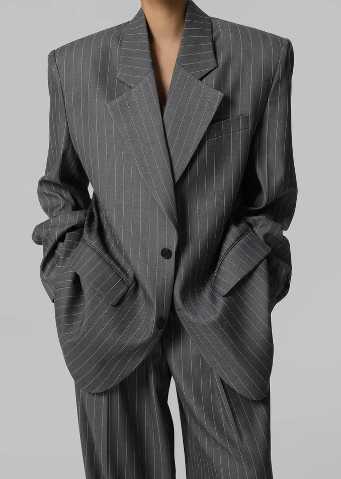 Holland Padded Shoulder Blazer 8211 CharcoalWhite Pinstripe Women The Frankie Shop Clothing