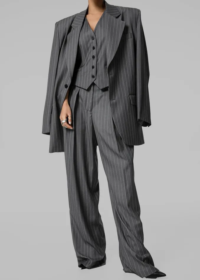 Holland Padded Shoulder Blazer 8211 CharcoalWhite Pinstripe Women The Frankie Shop Clothing