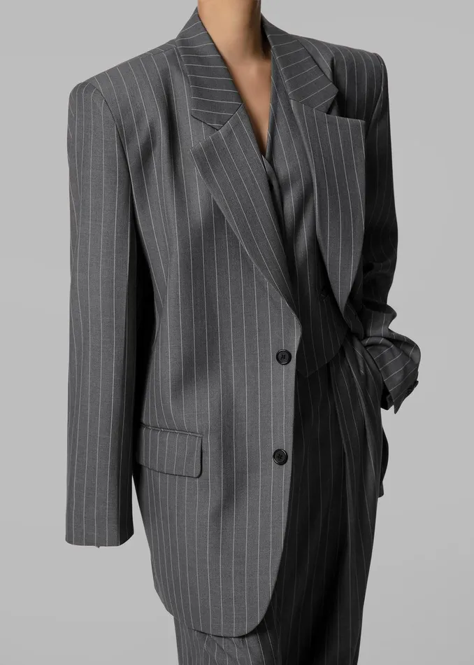 Holland Padded Shoulder Blazer 8211 CharcoalWhite Pinstripe Women The Frankie Shop Clothing