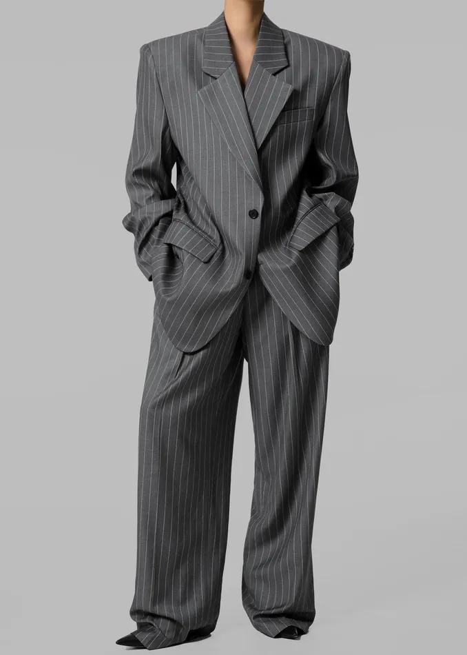 Holland Padded Shoulder Blazer 8211 CharcoalWhite Pinstripe Women The Frankie Shop Clothing