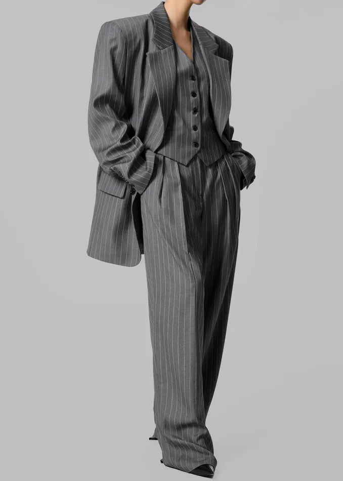 Holland Padded Shoulder Blazer 8211 CharcoalWhite Pinstripe Women The Frankie Shop Clothing