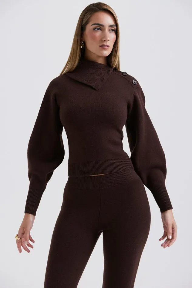 House Of CB Adelita Chocolate Cashmere Blend Sweater Women Tops House Of CB Adelita Chocolate Cashmere Blend Sweater Women Tops