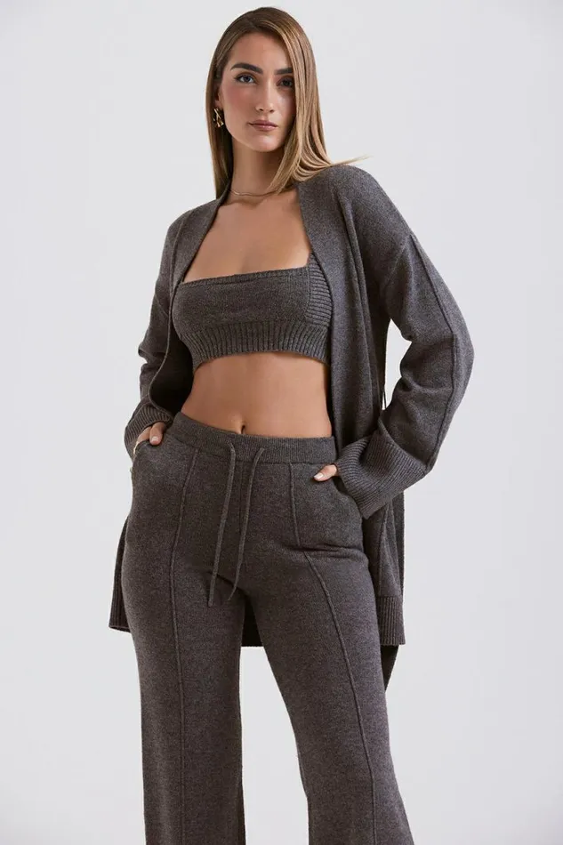 House Of CB Alaia Charcoal Cashmere Blend Belted Cardigan Women Tops House Of CB Alaia Charcoal Cashmere Blend Belted Cardigan Women Tops