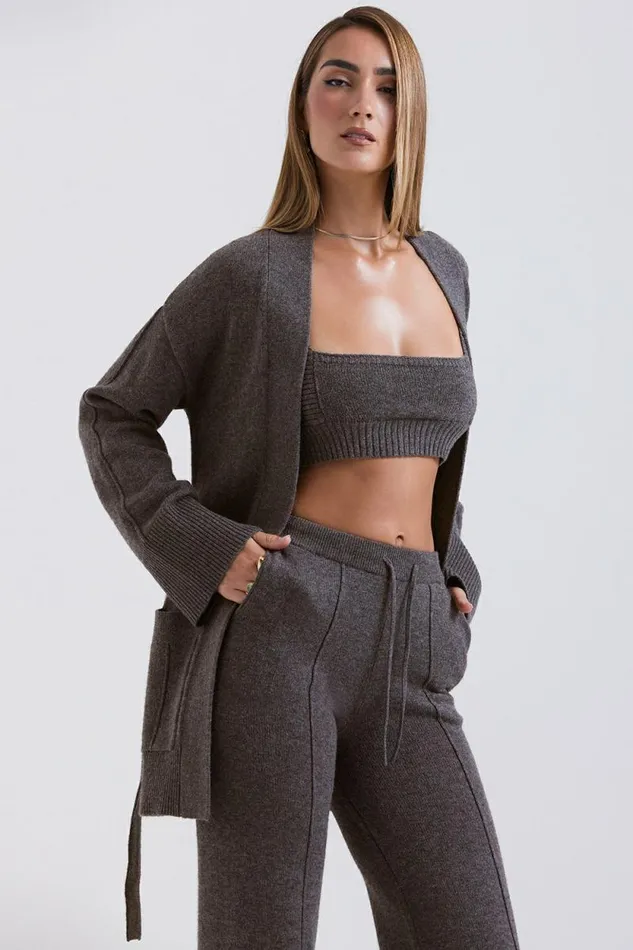 House Of CB Alaia Charcoal Cashmere Blend Belted Cardigan Women Tops House Of CB Alaia Charcoal Cashmere Blend Belted Cardigan Women Tops