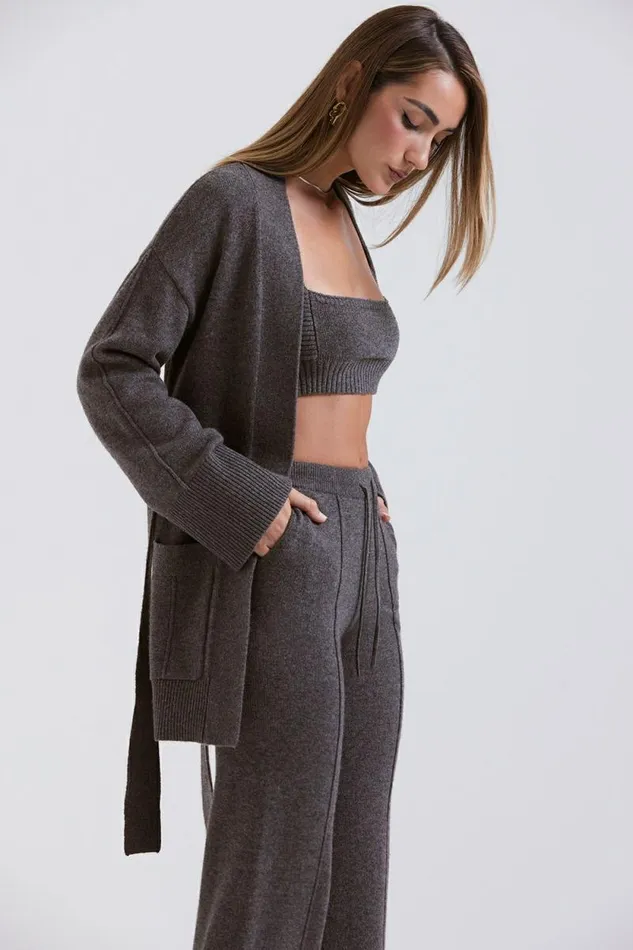 House Of CB Alaia Charcoal Cashmere Blend Belted Cardigan Women Tops House Of CB Alaia Charcoal Cashmere Blend Belted Cardigan Women Tops