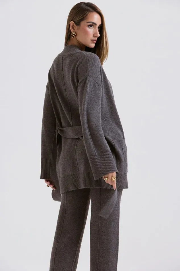 House Of CB Alaia Charcoal Cashmere Blend Belted Cardigan Women Tops House Of CB Alaia Charcoal Cashmere Blend Belted Cardigan Women Tops
