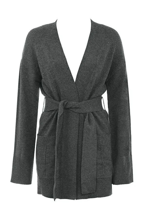House Of CB Alaia Charcoal Cashmere Blend Belted Cardigan Women Tops House Of CB Alaia Charcoal Cashmere Blend Belted Cardigan Women Tops